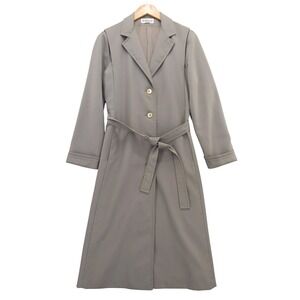 Vintage Totes Trench Coat Women 8 Gray Belted Longline Button Front Classic